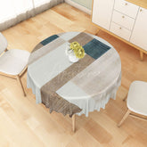 Aperturee - Aperturee Modern Geometric Patchwork Round Tablecloth in Grey Brown and Blue for Contemporary Abstract Decor